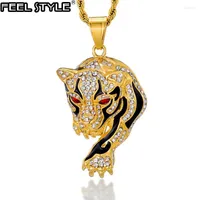 Pendant Necklaces Hip Hop Iced Out Bling Tiger Stainess Steel Gold Color Pendants & For Men Women Jewelry With ChainsPendant Godl22