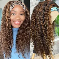 Lace Wigs Ombre Headband Wig Human Hair Deep Wave for Women Brazilian Highlight Curly Honey Blonde Remy 230106