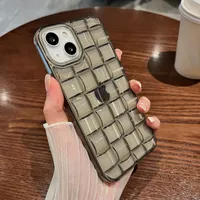 Luxury cases INS Popular 3D Weave Grid Ice Cube Candy Color Transparent Phone Case For iPhone 14 13 11 12 Pro Max XS XR X Soft Shockproof Silicone Cover