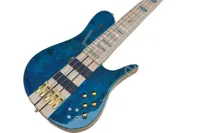Lvybest 5 Strings Blue Body Electric Bass Guitar With Gold Hardware Burl Maple Veneer Brass Nut Provide Customized Services