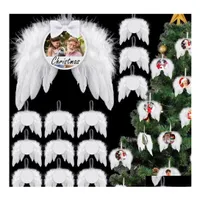Christmas Decorations Ups Heat Transfer Angel Wings Ornament Decoration Feathers Pendant Round Aluminium Sheet Diy Tree Hanging Tag Dh4Ye