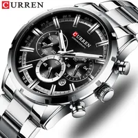 CURREN Luxury Fashion Quartz Watches Classic Silver and black Clock Male Watch Men's Wristwatch with Calendar Chronograph274a