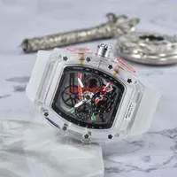 Mens Watch Luxury Designer Sport Watches Fashion Transparent case 44mm Chronograph Wristwatches Silicone Strap Quartz Men Clock272p