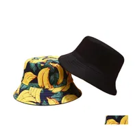 Stingy Brim Hats Men Women Bucket Cap Banana Print Yellow Caps Hip Hop Fishing Fisherman Hat Double Side Wear Drop Delivery Fashion Otfty