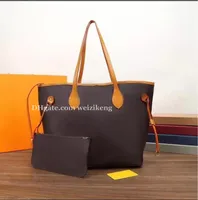 Fashion Shopping bag PU leather handbag large canvas tote shopping bag come with small pouch brown Luxury bag