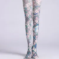 Mulheres meias britânicas xadrez de meias de meia -calça estampadas de pássaro floral