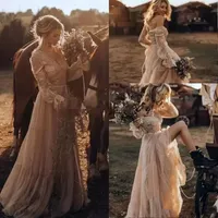 Vintage country western bröllopsklänningar spetsar långärmad zigenare slående boho brudklänningar hippie stil abiti da spos bc4857