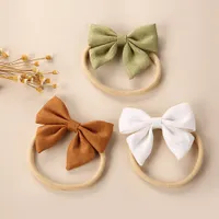 Cute Kids Ribbon Bow Elastic Floral Headband Girls Baby Kawaii Bowknot Solid Color for Infant Toddler Hairs Turban Headwear 1446