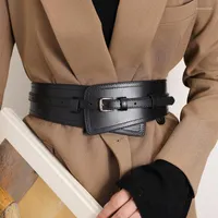 Belts Wide Black Vintage Leather Corset Belt High Waist Adjustment Straps Women Coat Dress Sweater Casual Goth Accessories RemovableBelts Em