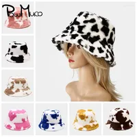 Berets Powmuco Cow Pattern Printted Fisherman Caps Plush Thickening Bucket Hats Unisex Autumn And Winter Outdoor Sport Keep Warm Bonnet