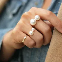 Cluster Rings Fashion Pearl Ring U-shaped Opening Adjustable Gold Color For Women Jewelry