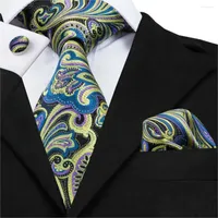 Bow Ties SN-1640 Fashion Paisley Mens Necktie Silk Male For Men Yellow Jacquare Woven Neck Tie Handkerchief Cufflinks Set Suit