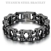 Titanium Steel IP Black Plating Biker Bicycle Chains Bracelet Punk Wristbands Brace lace Male Trendy Jewelry High Quality 23cm235x