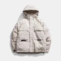 メンズダウンファッション冬のフード付きジャケットメンカップルスリムコート綿ソリッドホワイトパーカーマントーフェムパッドドコート