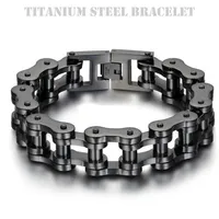Titanium Steel IP Black Plating Biker Bicycle Chains Bracelet Punk Wristbands Brace lace Male Trendy Jewelry High Quality 23cm268g