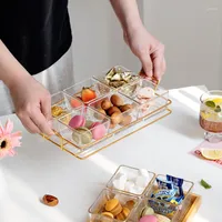 Plates Grid Fruit Plate Wooden Trays Modern Creative Home Luxuly Crystal Glass Living Room Restaurant Candy Jewelry Storage Box