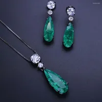 Necklace Earrings Set MW Crashed Fusion Stone Green Stud Earring And Pendant Party Women Gift SFX002862