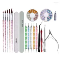 Nail Art Kits Manicure Set Cuticle Pusher Clippers Files Buffer Sanding Tool Cleaning Brush Scissors Dead Skin Remover Dottin