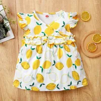Kız Elbiseler Grils için Çocuklar Yaz Bebek Kız Kılıf Limon Baskı Elbise Ity Bambini Başına Abiti D30
