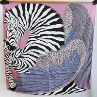 Scarves Pure Silk Scarf Women Horse Print Square Wraps Head Handkerchief Muslim Hijabs Foulards Bandana 90x90CM