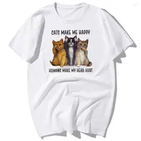 Мужские рубашки T Забавные прекрасные животные кошки делают меня счастливыми футболками для печати, мужские, летняя рубашка с коротким рукавом хлопчатобума