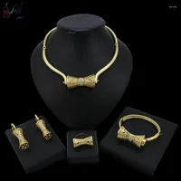 Necklace Earrings Set YULAILI Coming High Quality Pure Gold Color Copper Alloy Jewelry For African Costume 4pcs Accessories