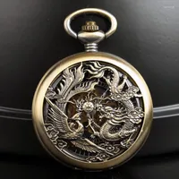 Pocket Watches Vintage Classic Steampunk Skeleton Dragon&Phoenix Design Mechanical Hand Wind Watch FOB Chain Clock Unisex