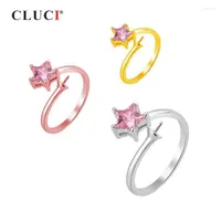 Cluster Rings Silver 925 Romantic Star Adjustable Open For Women Party Jewelry Zircon Pearl Ring Mounting Gift SR2139SBCluster Brit22