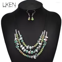 Necklace Earrings Set Bohemian Multi Color Beads Necklaces Suit Ethnic Multilayer Long Statement Collar For Women Jewelry UKEN