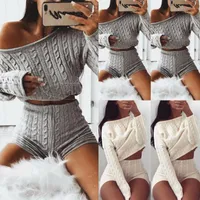 Women&#039;s Tracksuits 2Pcs Womens Co Ord Knitted Crop Top Bottpms Set Lounge Wear Tracksuit Sport Suit