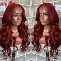 Hiebony 99J＃Remy Human Hair Lace Front Wigs Preplucked Light Glueless Wig 180％密度13x6