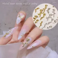 Nail Art Decorations 10pcs Gold Silver Alloy Rose Flower Charm 3D Elegant Flowers Jewelry DIY Metal Bling Floral Manicure Accessories#J