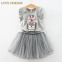 Clothing Sets LOVE DD&MM Girls 2023 Kids Sequin Bow Elegant Perfume Bottles T-shirts Mesh Skirts Suits Children Clothes