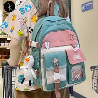 School Bags Cute Women Large Capacity Backpack Nylon With Doll Female Schoolbag College Lady Laptop Backpacks Kawaii Girl Travel Book