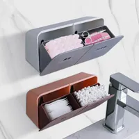 Förvaringslådor Badrumsarrangör Cotton Pads Plast Swab Holder Wallmontered Tampon Container Cosmetic
