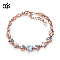 Link Bracelets Original Design Leaves Bracelet & Bangle With Blue Crystal From Femme Women Chain Fashion Jewelry 2 Colors