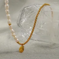 Подвесные ожерелья из нержавеющей стали Натуральная пресноводная жемчужная форма