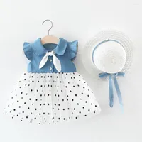 Meisje jurken peuter baby kinderen meisjes dot patchwork tule jurk prinses kleding hoed voor vestido infantil sukienki