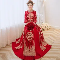 Ethnic Clothing Oversize 6XL Chinese Traditional Phoenix Embroidery Bride Groom Wedding Dress Retro Refined Stylish Marry Cheongsam