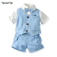 Clothing Sets Top And Summer Fashion Toddler Boy Gentleman Set Short Sleeve Bowtie Shirt Vest Shorts Baby 3Pcs Outfit