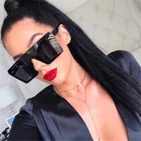 Sunglasses Oversized Square Women 2023 Fashion Flat Top Red Black Clear Lens One Piece Men Gafas Shade Mirror