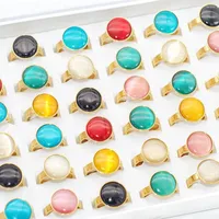 Wedding Rings 36pcs Lots Multi-Color Opals Cat Eye For Women Fashion Stainless Stee Lovers Anniversary Birthday Gifts Size 6-9