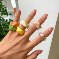 Cluster Rings IngeSight.Z Transparent Acrylic Geometric Open Rainbow Colourful Resin Knuckle Finger For Women Girls 2023 JewelryCluster Eloi