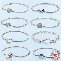 TOP Femme Bracelet 925 Sterling Silver Heart Snake Chain For Women Fit Pandora Charm Beads Jewelry Gift With Original Box2534