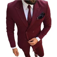 Men's Suits & Blazers Burgundy Double-Breasted Evening Dress Toast Suit Prom Party Clothing Handsome Groom Tuxedos (Jacket Pants Tie) W:513