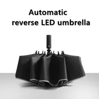 Umbrellas Automatic Reverse Umbrella Led Luminous Windproof 3 Folding Business Strong Rain Men Car High Quality 10K Parasol
