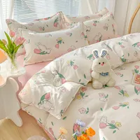 Sets de cama Kawaii Set de algodón lavado para niñas Niñas Linda tapa de edredón de estampado Single Full Size Flat Sheets y almohadas