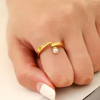 Wedding Rings Fashion Creative Geometric Pearl Ring For Women Elegant Glamour Crystal Index Finger Party Jewelry Accessories