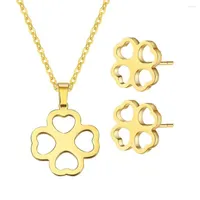 Necklace Earrings Set XY Fancy Women Elegant Flower Ornament Stylish & Graceful Ear Stud Gold Color Jewelry