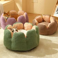 Cat Beds Furniture Soft Nest Kennel Bed Dogs Flower Shape Warm Winter Comfortable Washable Cushion House for Small Dog Mat 230114